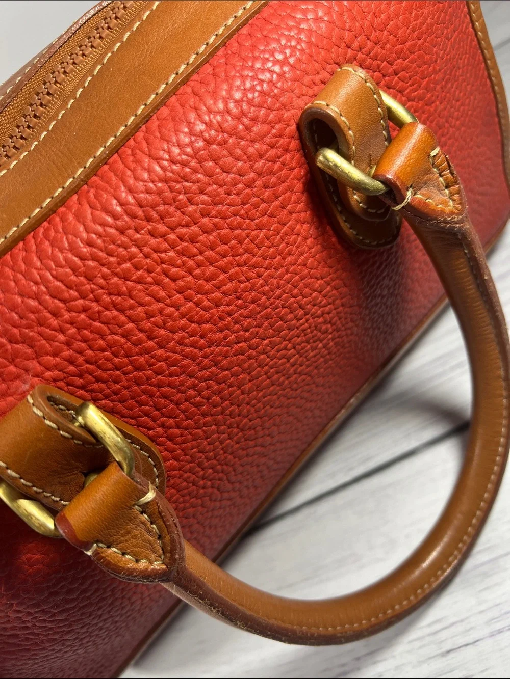🦆 DOONEY & BOURKE AWL RED PEBBLED SATCHEL WITH TAN TRIM VINTAGE